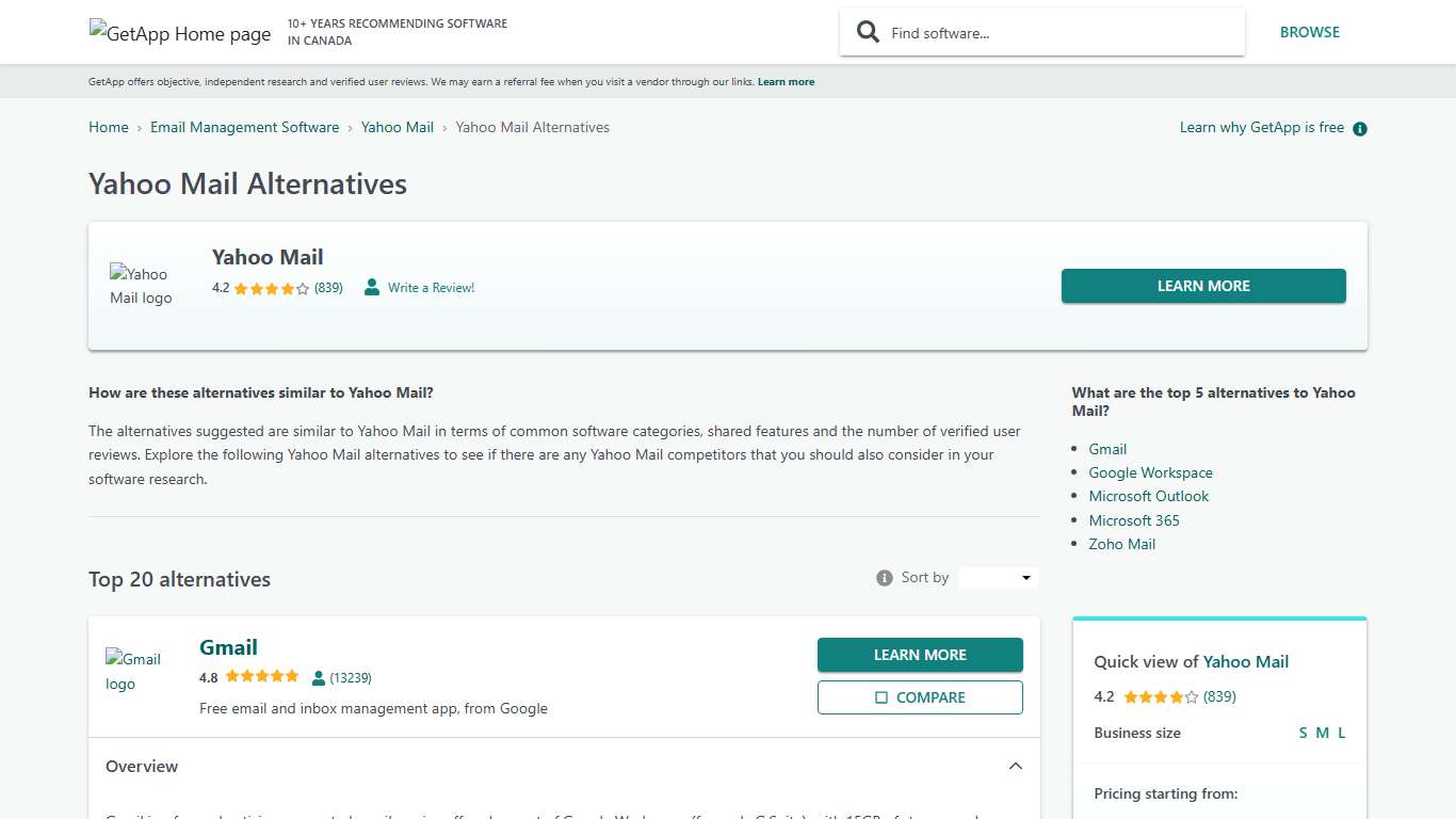Top 20 Yahoo Mail Alternatives GetApp Canada 2026